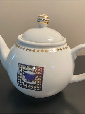 Vintage Arthur Wood Ceramic Teapot with Cobalt Blue Motif and Gold Trim